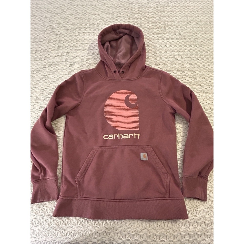 Carhartt Rain Defender Hoodie Size Small Red Orange Graphic Soft No Draw Strings